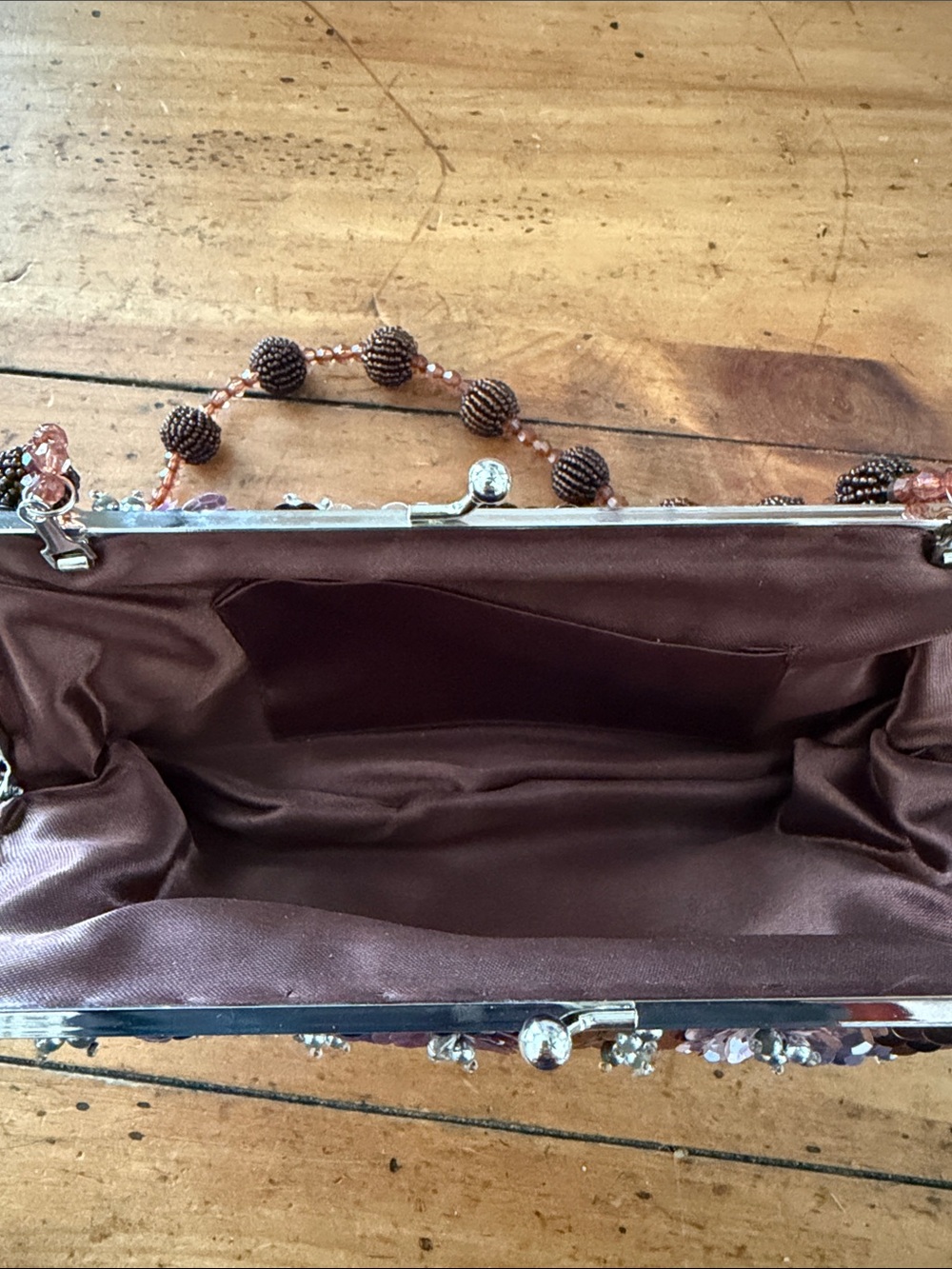 Far Nine vintage Bronze brown flower satin purse - Picture 4 of 16